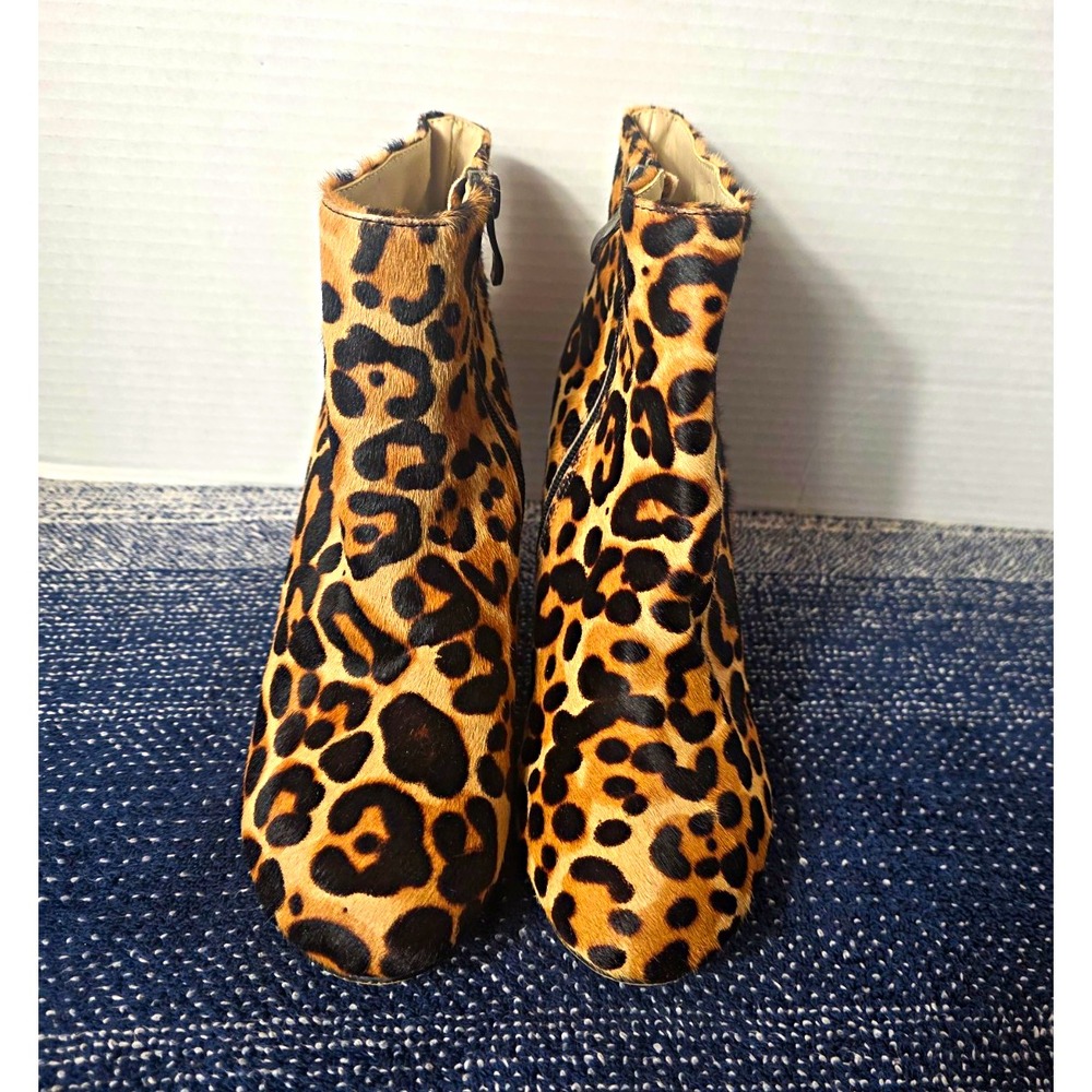 Christian Louboutin Women's Leopard Print Ankle Bootie Zip Red Sole EU 38 US 8